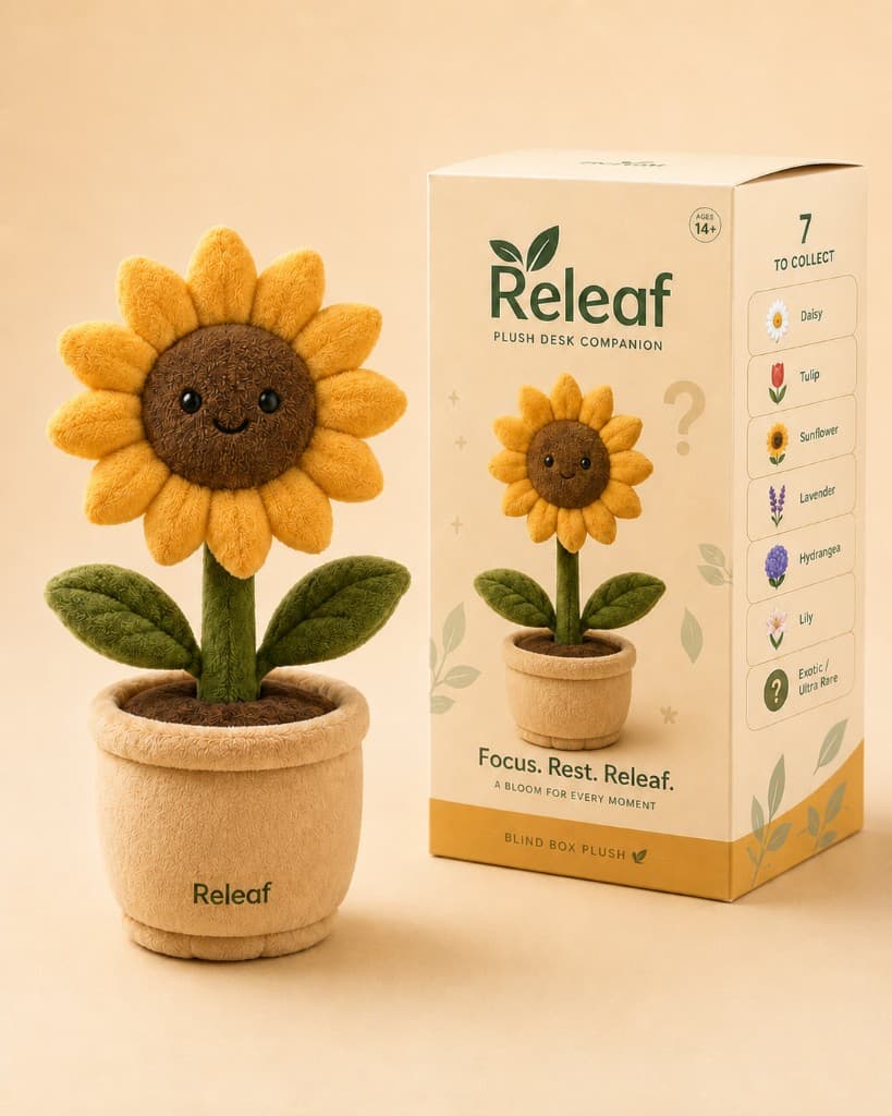 Sunflower plush desk companion with collector box